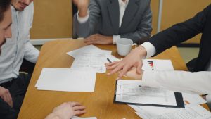 Financial papers laid out on a desk